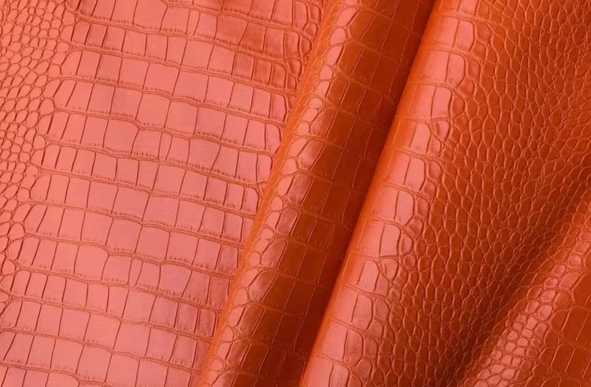 Orange Crocodile  Glossy vegan leather